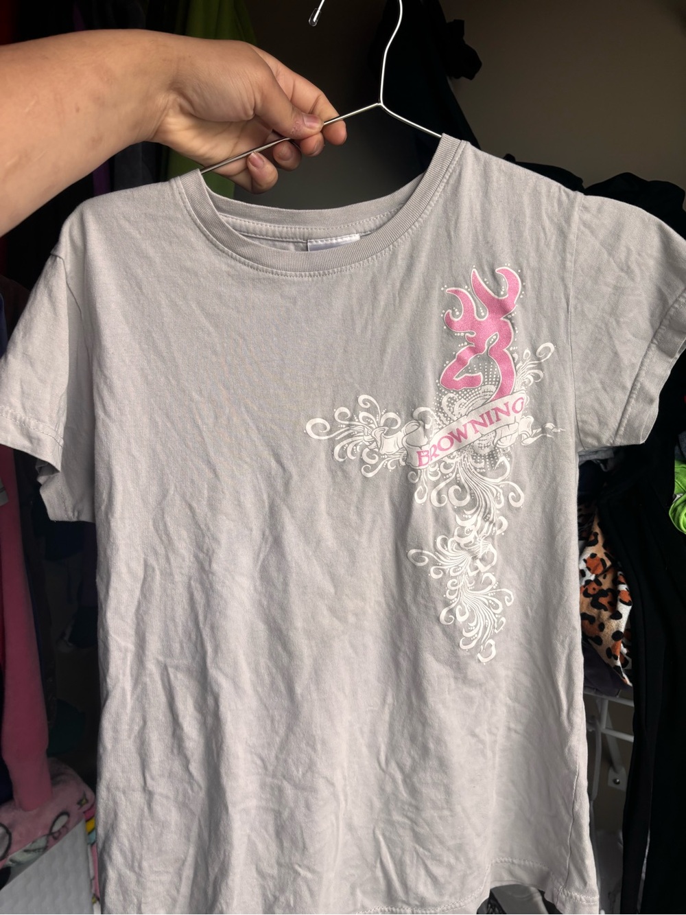 Y2k Browning Light Gray T-Shirt with Pink Logo